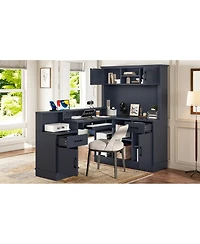 Streamdale Furniture L-Shaped Computer Desk with Outlet, Drawers, Bookshelf, Blue