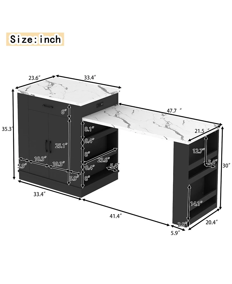Streamdale Furniture Extendable island console with drawers, cabinet, shelving, dining table, breakfast bar