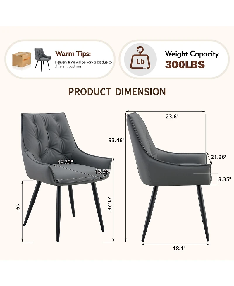 Streamdale Furniture Dining Chairs Set of 2, Faux Leather, Gold Mesh Metal Legs (Set of 2)