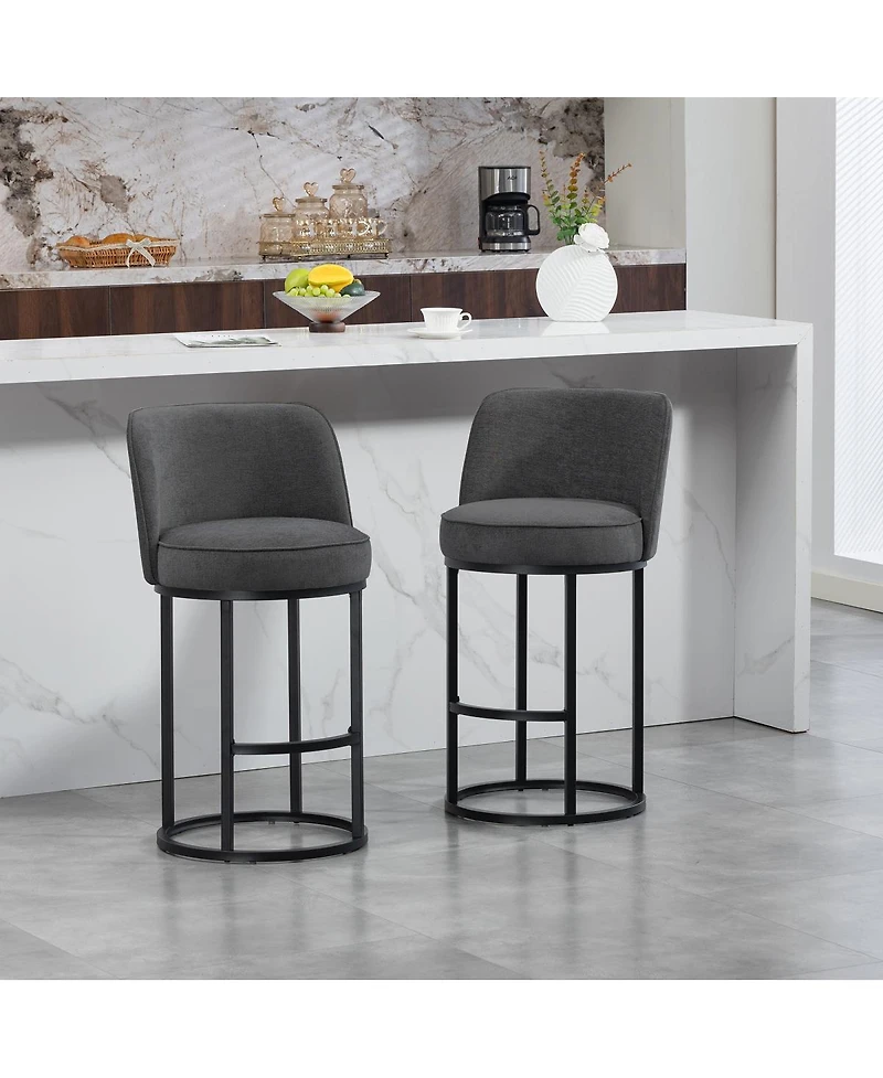 Streamdale Furniture Streamdale Counter Height Bar Stools Set of 2, Modern Barrel Stools with Backrest, Linen Fabric