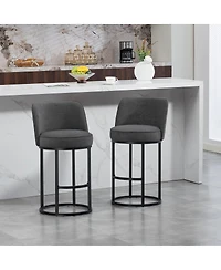 Streamdale Furniture Streamdale Counter Height Bar Stools Set of 2, Modern Barrel Stools with Backrest, Linen Fabric