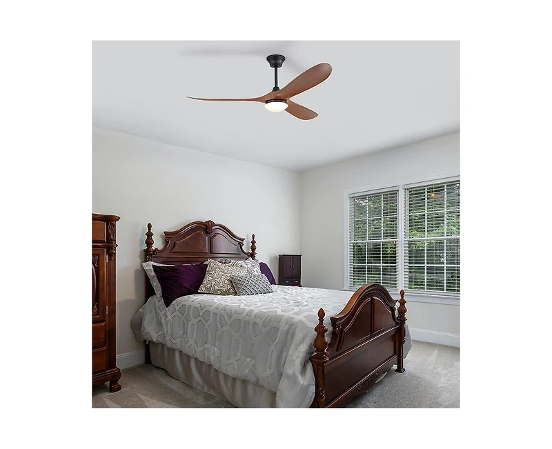 Sofucor 60-inch Modern Black 3-blade Ceiling Fan Light With Remote Control Supports Mobile Phone Connection And Voice Function