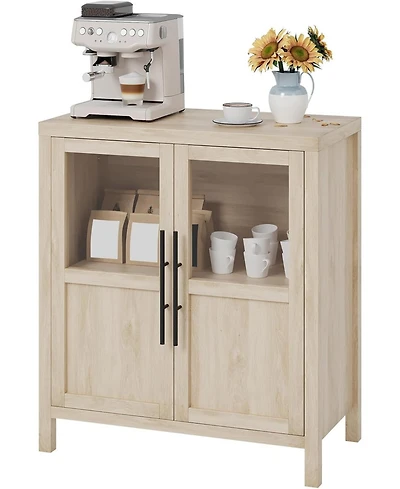 gaomon Sideboard Cabinet with 2 Glass Doors and Drawers, 29" Buffet with Solid Wood Top