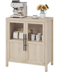 gaomon Sideboard Cabinet with 2 Glass Doors and Drawers, 29" Buffet with Solid Wood Top