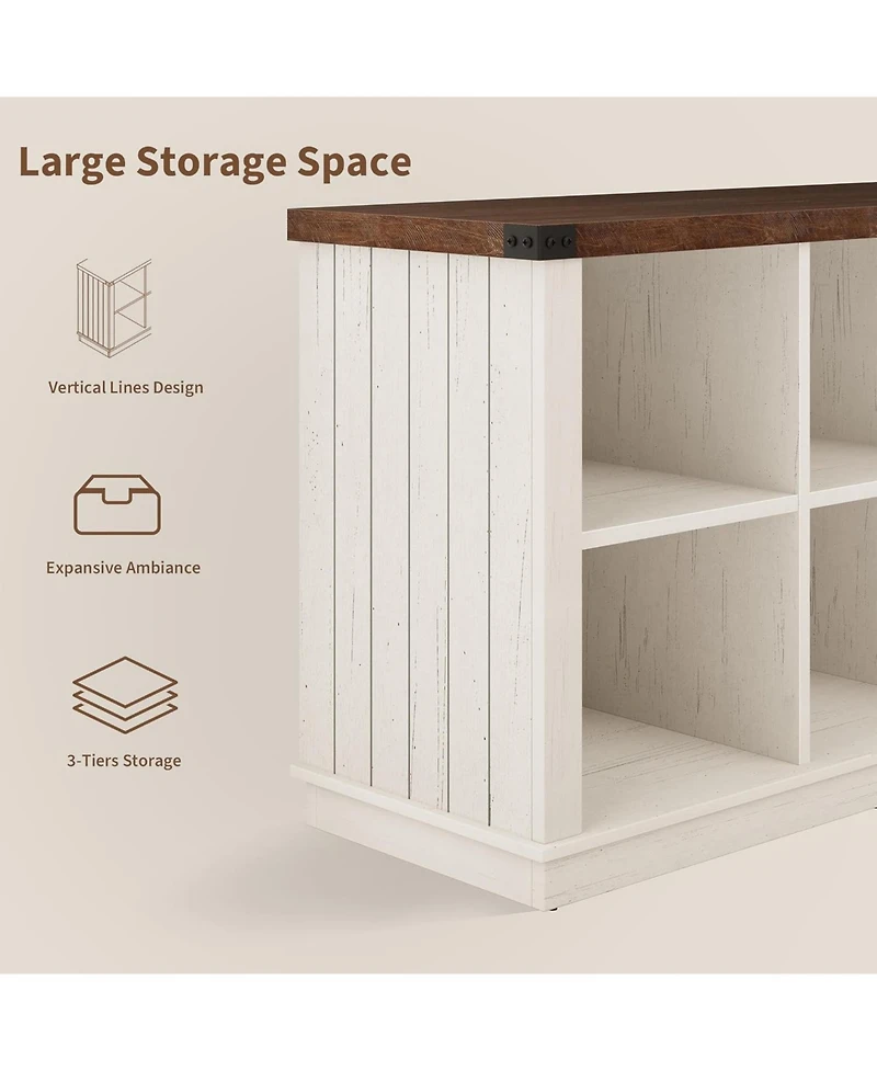 gaomon 8 Cube Storage Organizer Bookshelf, 62" Long 3-Tier Farmhouse Bookcase for Entryway or Living Room