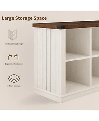 gaomon 8 Cube Storage Organizer Bookshelf, 62" Long 3-Tier Farmhouse Bookcase for Entryway or Living Room