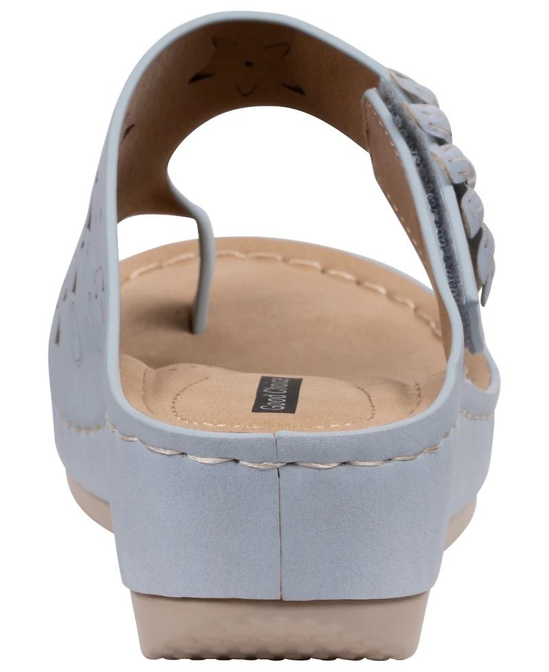 Gc Shoes Women's Skylar Floral Rosette Round Toe Wedge Sandals