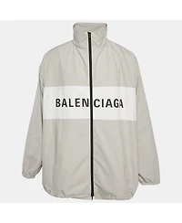 Pre-Owned Balenciaga Men's Unisex Grey Logo Print Oversized Jacket