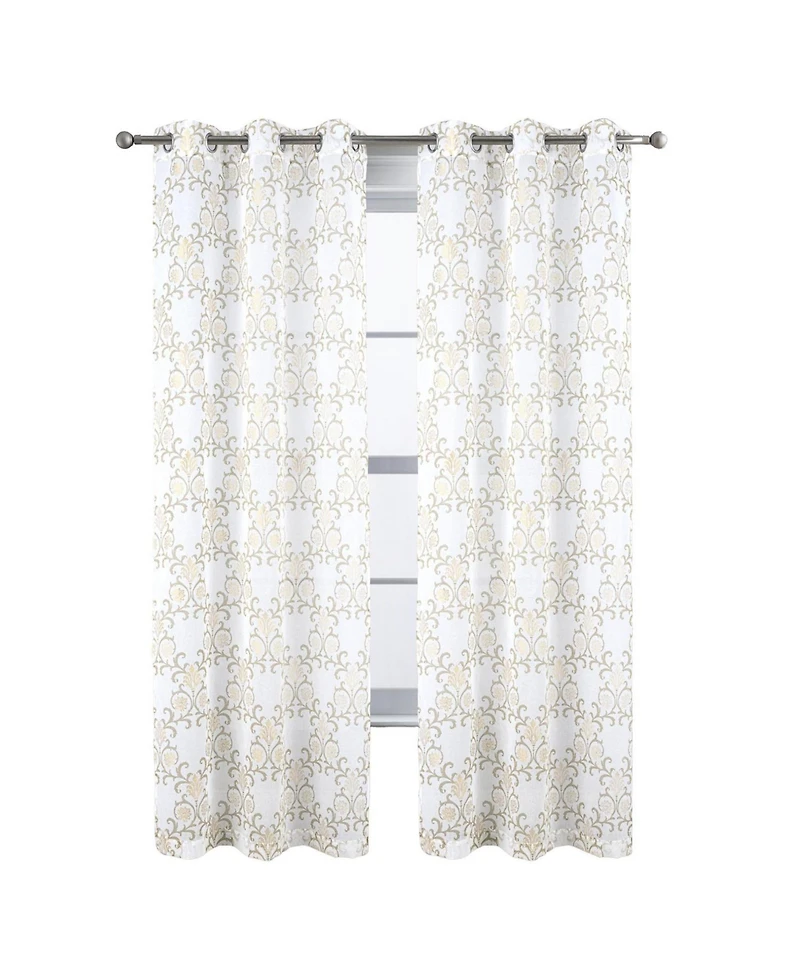 Rt Designers Collection Crown Grommet Sheer Metallic Printed Doily Curtain Panel 54" x 84" Taupe