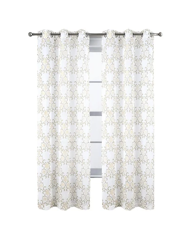 Rt Designers Collection Crown Grommet Sheer Metallic Printed Doily Curtain Panel 54" x 84" Taupe