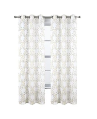 Rt Designers Collection Crown Grommet Sheer Metallic Printed Doily Curtain Panel 54" x 84" Taupe