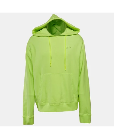 Pre-Owned Off-White Men's Neon Green Tape Embroidered Cotton Hoodie