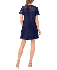 CeCe Women's Circle Eyelet Crewneck Shift Dress