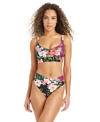 Bar Iii Womens Tropical Heat Banded Ring Detail Swim Bra Top V Cut Waist High Leg Swim Bottoms Macys Exclusive