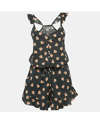 Pre-Owned Zadig & Voltaire Women's Black Call Print Cotton Coeur Playsuit