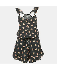 Pre-Owned Zadig & Voltaire Women's Black Call Print Cotton Coeur Playsuit