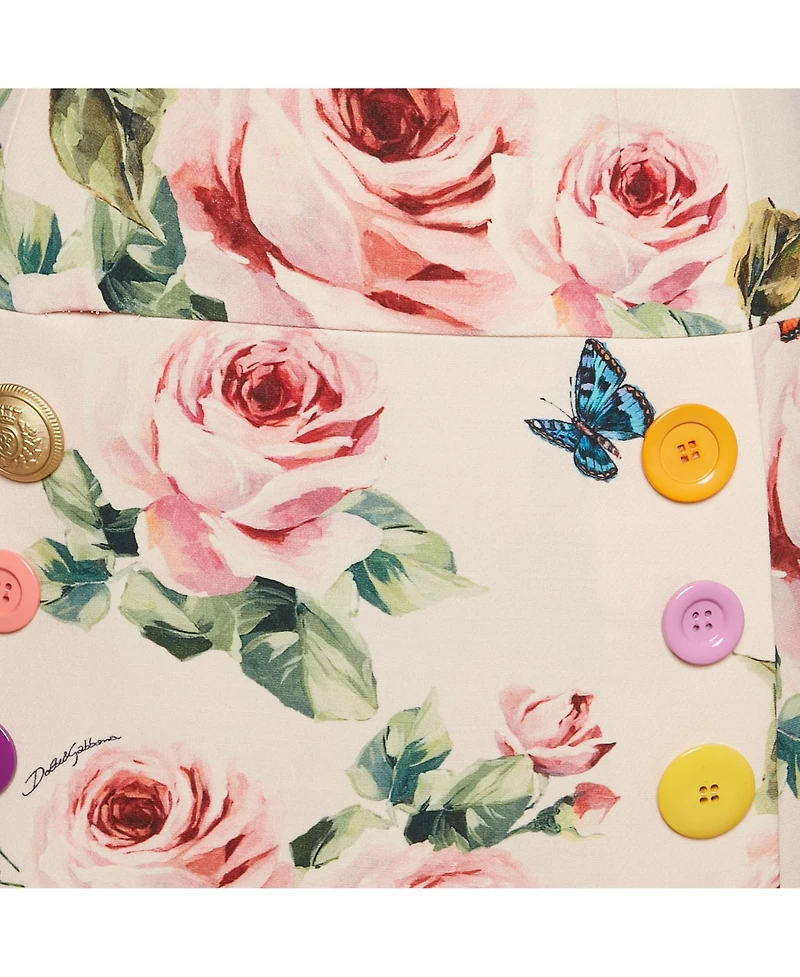 Pre-Owned Dolce & Gabbana Women's Pink Rose Print Crepe Button Detail Mini Skirt