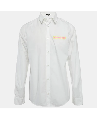 Pre-Owned Versace Men's White Cotton Logo Printed Shirt