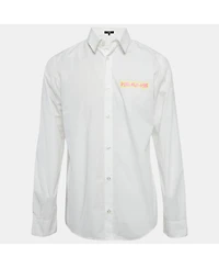 Pre-Owned Versace Men's White Cotton Logo Printed Shirt