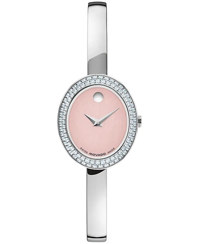 Movado Women's Museum Bangle Oval Lab Grown Diamond Swiss Quartz Silver Stainless Steel Watch, 22 x 26mm