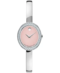 Movado Women's Museum Bangle Oval Lab Grown Diamond Swiss Quartz Silver Stainless Steel Watch, 22 x 26mm