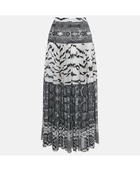 Pre-Owned Roberto Cavalli Women's Grey Printed Silk Maxi Skirt