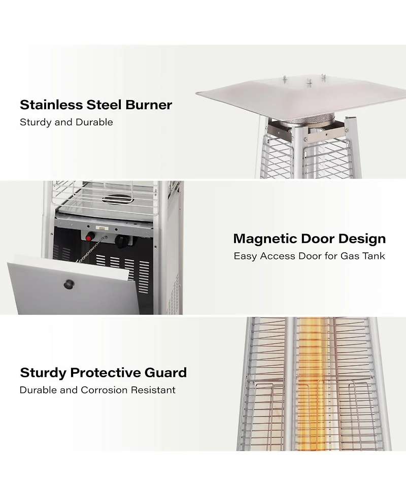 Decksplore 48,000 Btu Stainless Steel Pyramid Patio Flame Propane Gas Patio Heater with Wheels