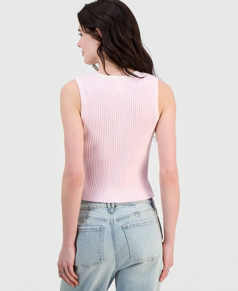 Hippie Rose Juniors' Ribbon-Trim Sweater Vest