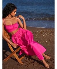 Miss Circle Women's Martha Fuchsia Cotton Poplin Maxi Skirt With Lace Trim