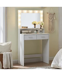 Streamdale Furniture Vanity Desk with Mirror, Lights, Drawer & 2-Level Storage