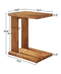 Tribesigns Solid Wood C-Shaped End Table, Wooden Side Table for Sofa, 2-Tier Bedside Nightstand for Living Room, Bedroom