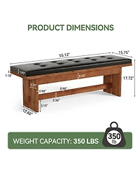 Tribesigns Solid Wood Bench with Cushion, 55" Upholstered Entryway Bench, Button-Tufted Shoe Bench Seat