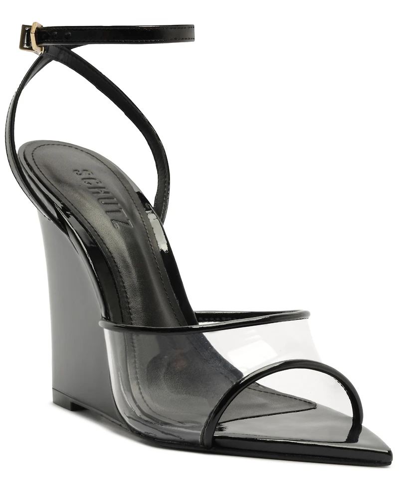 Schutz Women's Elodie Vinyl Pointed Toe Wedge Sandals