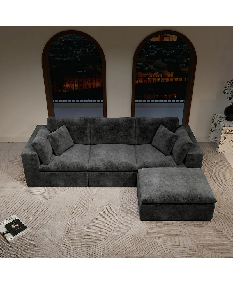 Streamdale Furniture Modular Upholstered Corduroy Sectional Sofa, Gray