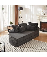 Streamdale Furniture 78.5-Inch Corduroy Semi-Circular 2-in-1 Sofa Bed with Neck Pillow & 5 Throw Pillows