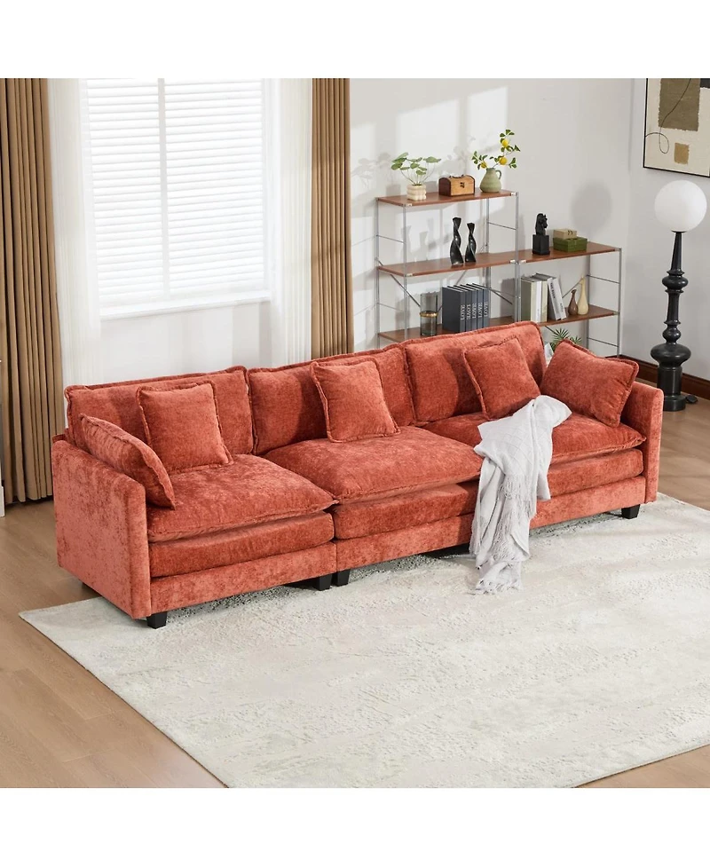Streamdale Cloud Sofa 3 Seats, Modern Sectional Couch, Comfy Upholstered Seat Cushion, Chenille Fabric, Orange