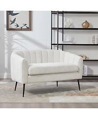 Streamdale 50.2" Wide Upholstered Chenille Loveseat Accent Couch, Modern Glam Settee with Metal Legs, Ivory