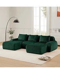 Streamdale Modern U-Shaped Modular Sectional Sofa, Flannelette, Oversized 3-Seater, Green