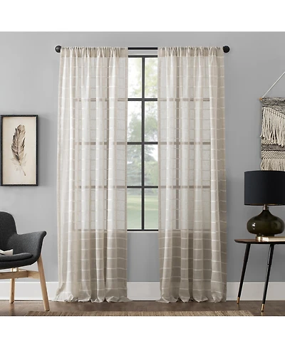 Twill Stripe Anti-Dust Linen Blend Sheer Curtain Panel