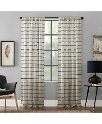 Clean Window Twill Stripe Anti Dust Linen Blend Sheer Cafe Curtain Pair
