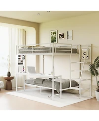 Streamdale Furniture White full size bunk bed with twin size, Led light and charging socket
