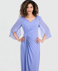 Connected Petite 3/4-Sleeve Gathered Gown