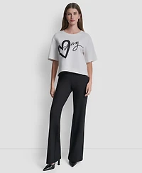 Dkny Women's Short-Sleeve Heart Script Logo Crew Neck Shirt