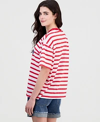 Disney Juniors' Mickey Mouse Striped Crewneck Tee