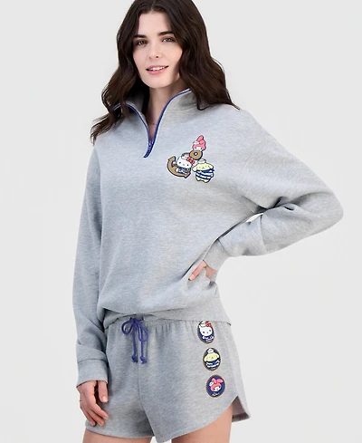 Love Tribe Juniors' Hello Kitty Sailor Friends Quarter-Zip Graphic Fleece Sweatshirt