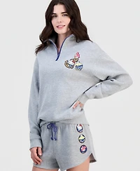 Love Tribe Juniors' Hello Kitty Sailor Friends Quarter-Zip Graphic Fleece Sweatshirt