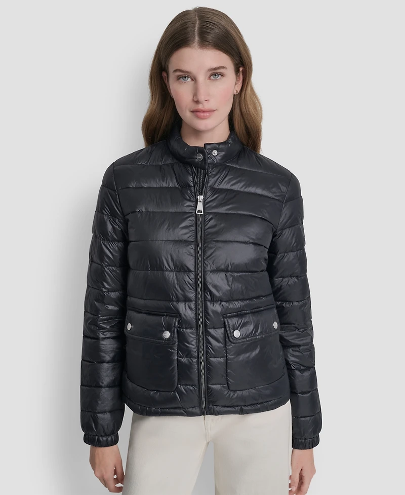 Dkny Women's Packable Moto Collar Short Coat