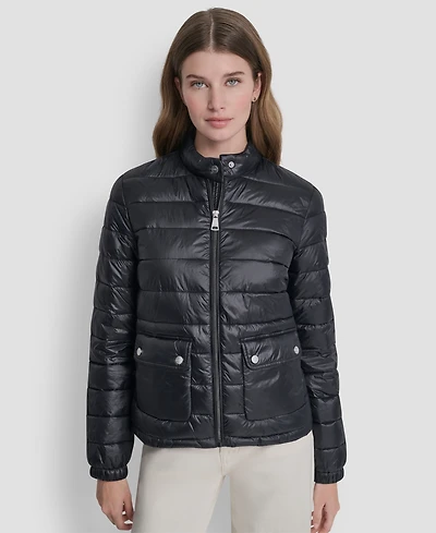 Dkny Women's Packable Moto Collar Short Coat