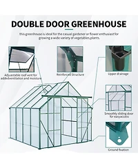 Mondawe 8x8FT Aluminum Double Door Polycarbonate Greenhouse with Raised Base and Anchor