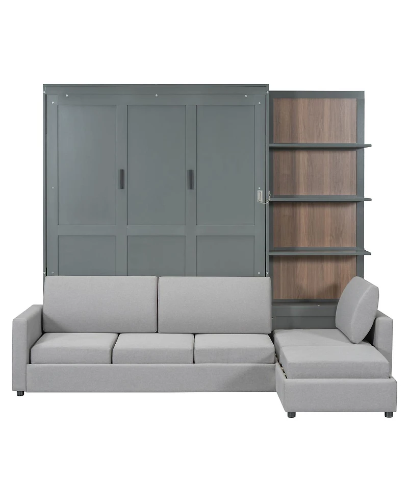 Streamdale Furniture Queen Size Murphy Bed Wall Bed with Sofa and Shelves, Gray